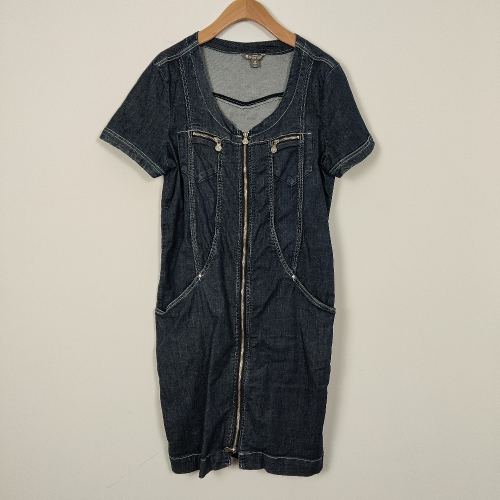 Spanner Women's Midi Denim Dress Size 10 Bodycon Gorpcore Zip Up Y2K Jean Dress